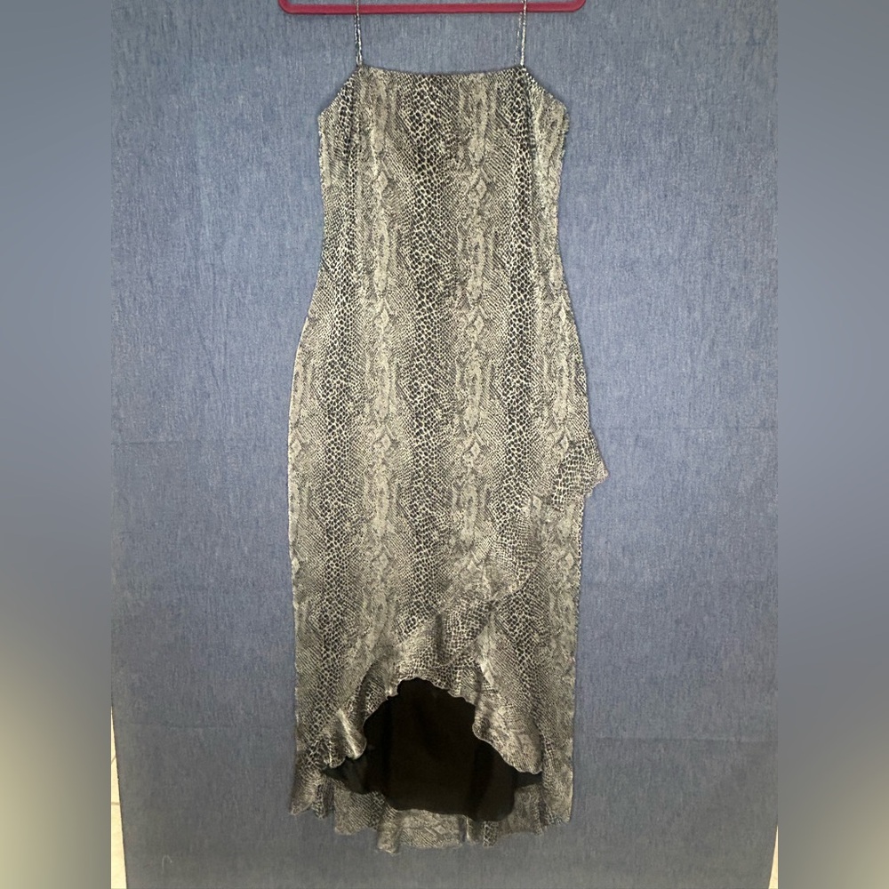 Rachel Kate Snake Print Slip Satin Dress in Gray and Black